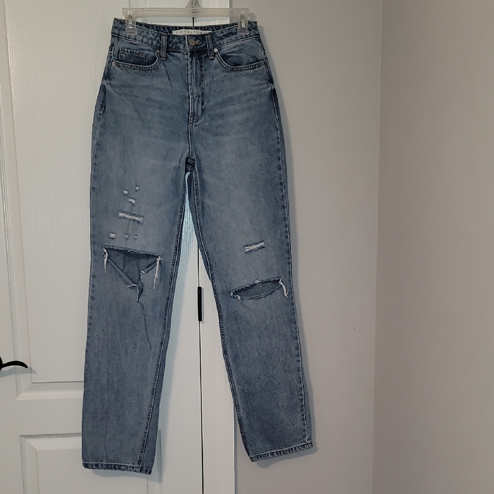 Tinseltown Light Blue Distressed Straight Leg Jeans